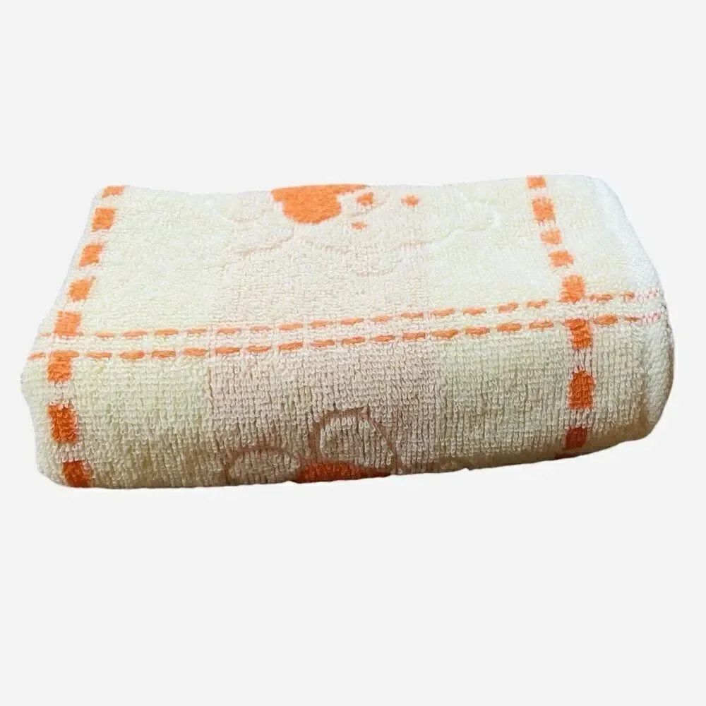 Vintage Jinlan Orange Teddy Bear Cotton Hand Towel 27 x 13 Hearts Flowers Kawaii